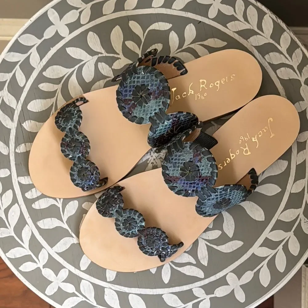 Jack Rogers Lauren Blue Slide Sandals sz 6